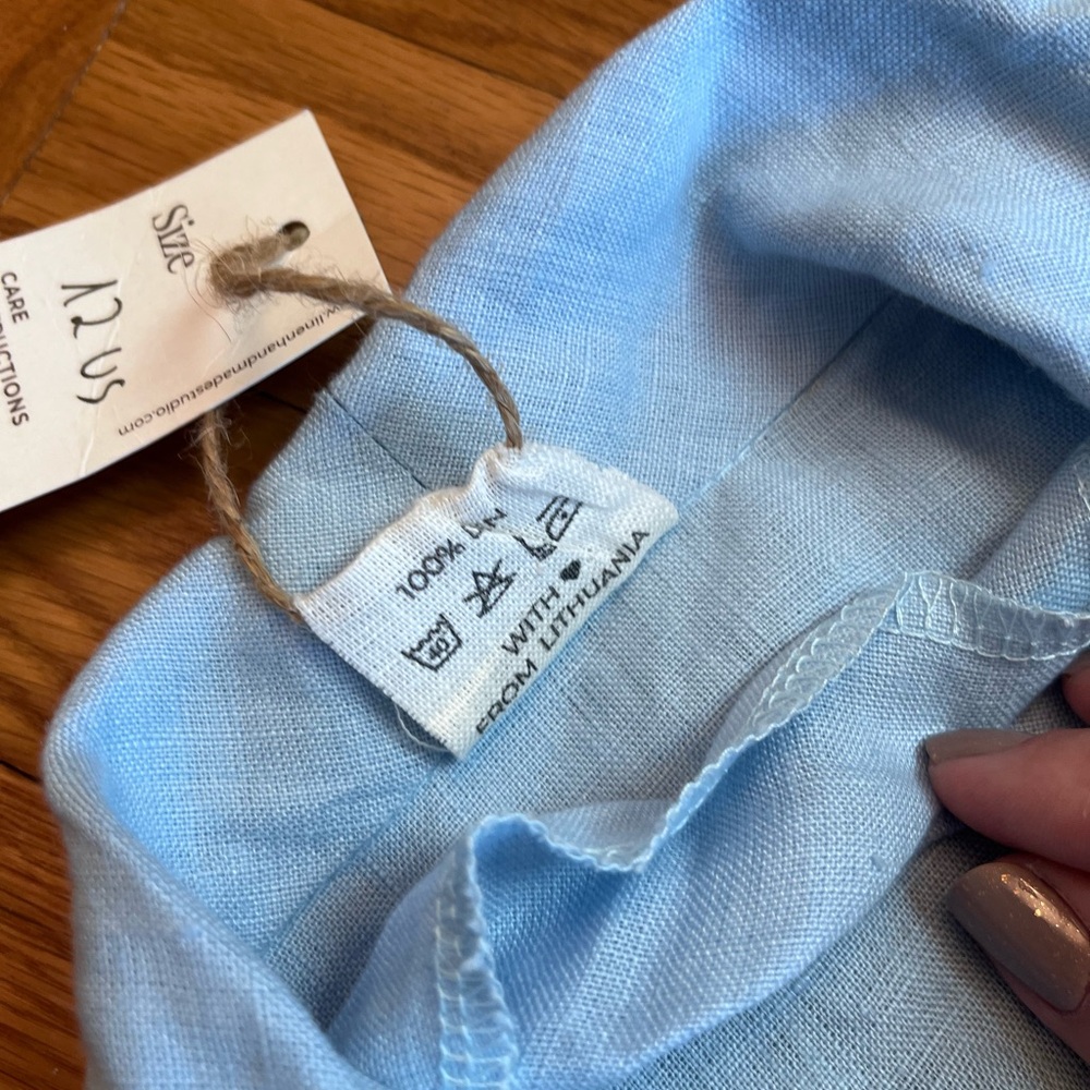 Linen Handmade Studio Light Blue 100% Linen Marlena Wrap Midi Dress Size 12 NWT - Picture 3 of 8